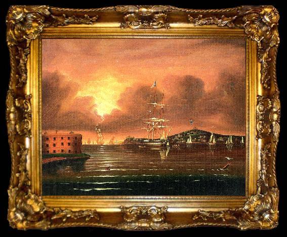 framed  Thomas Chambers Threatening Sky at the Bay of New York, ta009-2